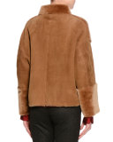 Shearling Fur Reversible Short Jacket, Camel