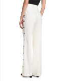 Trufo Side-Button Wide-Leg Pants, Off White