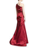 One-Shoulder Stretch Satin Gown, Garnet