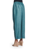 Slimmer Japanese Button-Cuff Linen Ankle Pants, Teal