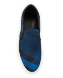 Copford Canvas Check & Leather Slip-On Sneaker, Blue/Black