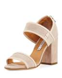 Geo Strappy Suede 85mm Sandal, Ivory