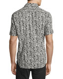 Leaf-Print Short-Sleeve Shirt, White/Black