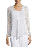 Rhonda Long-Sleeve Crochet Tunic Sweater, White