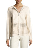 Bari Perforated Leather Jacket, Oyster