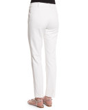 Stretch Micro Ottoman Pintucked Ankle Pants, Bianco