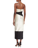 Strapless Colorblock Column Midi Gown, Ivory/Black