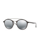 Round Mirrored Double-Bridge Sunglasses, Gray
