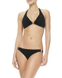 Logo-Center Halter Swim Top, Black