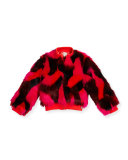 Patterned Faux-Fur Jacket, Red, Size 4-6