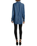 Long-Sleeve Button-Front Denim Shirt 