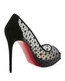 Very Lace Platform 120mm Red Sole Pump, Black