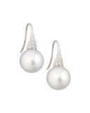 White South Sea Pearl & Diamond Drop Earrings, 0.44ct