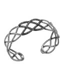 Classic Chain Silver Lava Braided Cuff with Black Sapphire, Size M