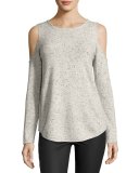 Annie Cold-Shoulder Donegal Cashmere Top, Light Gray/Black