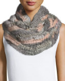 Rabbit Fur Infinity Scarf, Gray Multicolor