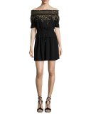 Bethany Embroidered Off-the-Shoulder Dress, Black