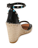 Rockstud Rolling Espadrille Wedge Sandal, Nero