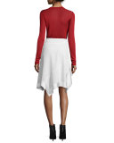 Paneled Asymmetric Crepe Skirt, Chalk