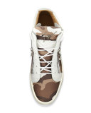 Men's Camouflage Canvas Mid-Top Sneaker, White/Brown