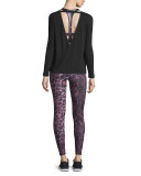 Bondage Paneled High-Rise Legging, Purple Cheetah