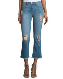 The Kick Flare-Leg Cropped Jeans, Blue Ocean Destroy