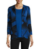 Ribbed Bracelet-Sleeve Jacket, Lyons Blue/Black, Plus Size