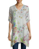 Short-Sleeve Floral-Print Tunic