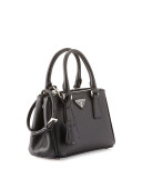 Saffiano Lux Micro Tote Bag w/Shoulder Strap, Black (Nero)