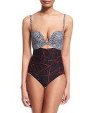 Splash Multi-Print Plunge-Neck One-Piece Swimsuit