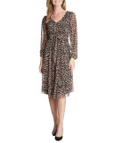 Avery Long-Sleeve Leopard-Print Wrap Dress 