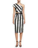Striped Leather-Trim Pencil Skirt