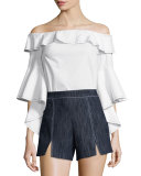 Michelle Off-the-Shoulder Ruffle Top, White