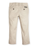 Teo Straight-Leg Twill Pants, Taupe, Size 4-14