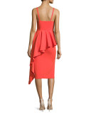 Italian Cady Cascading Ruffle Midi Sheath Dress
