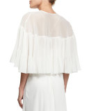 Chiffon Pleated Capelet, Ivory 