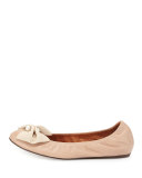 Pearly Bow Ballerina Flat, Nude