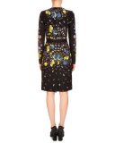 Evita Floral-Print Long-Sleeve Dress, Black/Multi