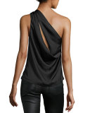 Tiki Deluxe One-Shoulder Top, Noir
