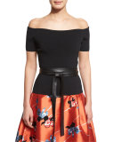 Off-the-Shoulder Belted Top, Jet Black 