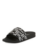 Lea Leather Pool Slide Sandal, Black