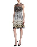 Sleeveless Metallic-Fringe Midi Dress, Black/Gold