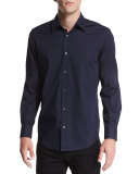 Long-Sleeve Stretch Poplin Shirt, Navy