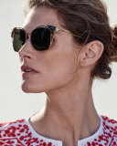 Open-Inset Monochromatic Cat-Eye Sunglasses, Gold/Tortoise