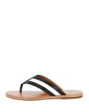 Amilton Striped Leather Thong Sandal, Black/Bone