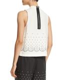 Sleeveless Grommet-Embellished Blouse, Silica