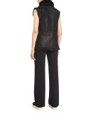 Shearling Fur-Trim Leather Vest