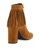 Fringed Suede Lace-Up Boot, Tan