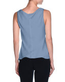 Silk Charmeuse Scoop-Neck Shell, Cornflower Blue