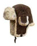 Suede Trapper Hat with Rabbit Fur, Brown